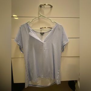 Ann Taylor Blue and White Striped Blouse in Medium